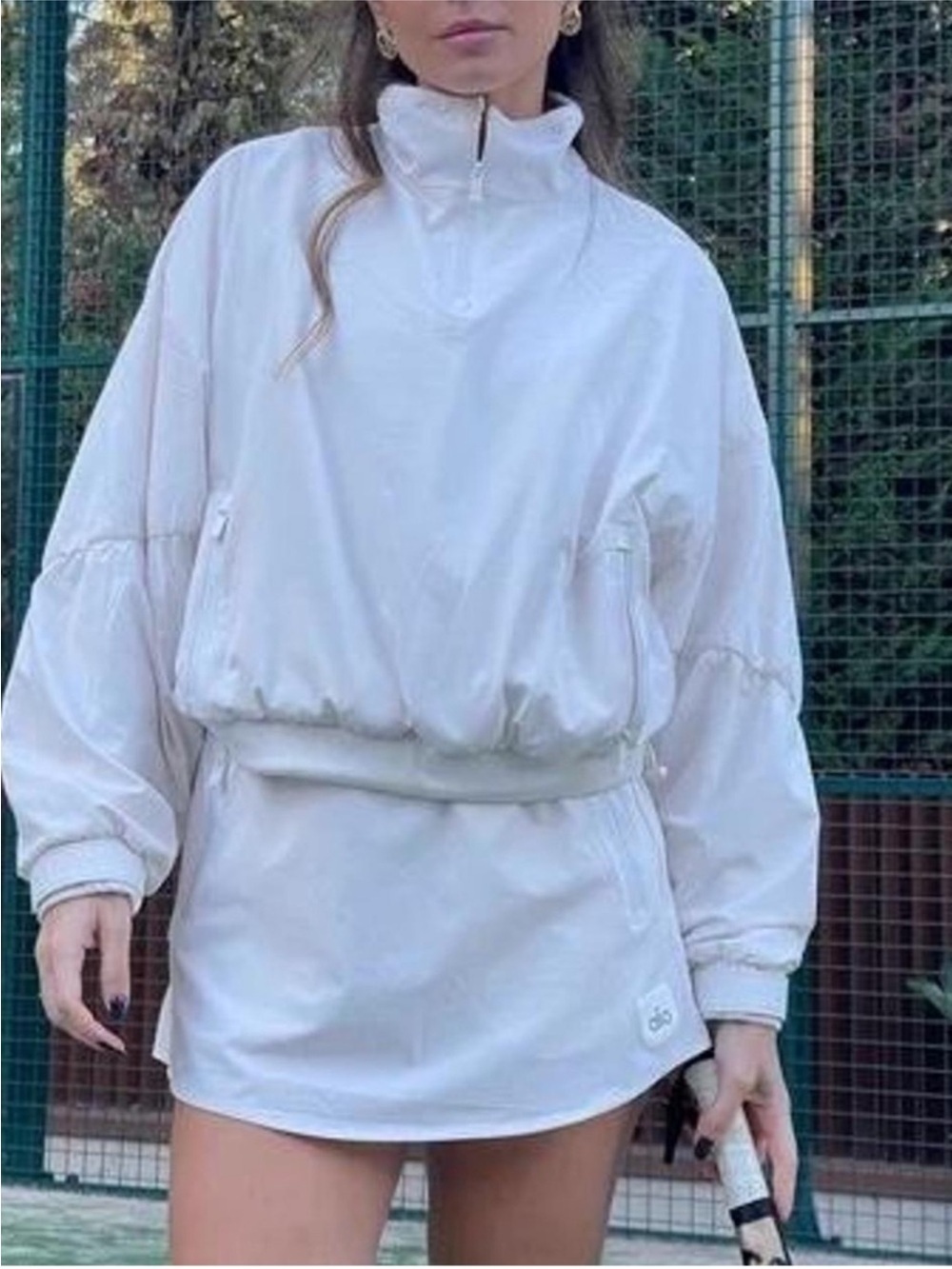 Alo Yoga Mock-Neck Windbreaker Pullover Jacket Elevation Ivory